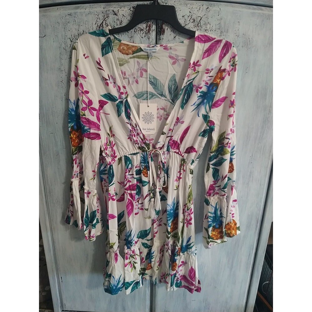 Blue Island Bathing Suit Cover Up Boho Nwt Size Small Floral Multicolor